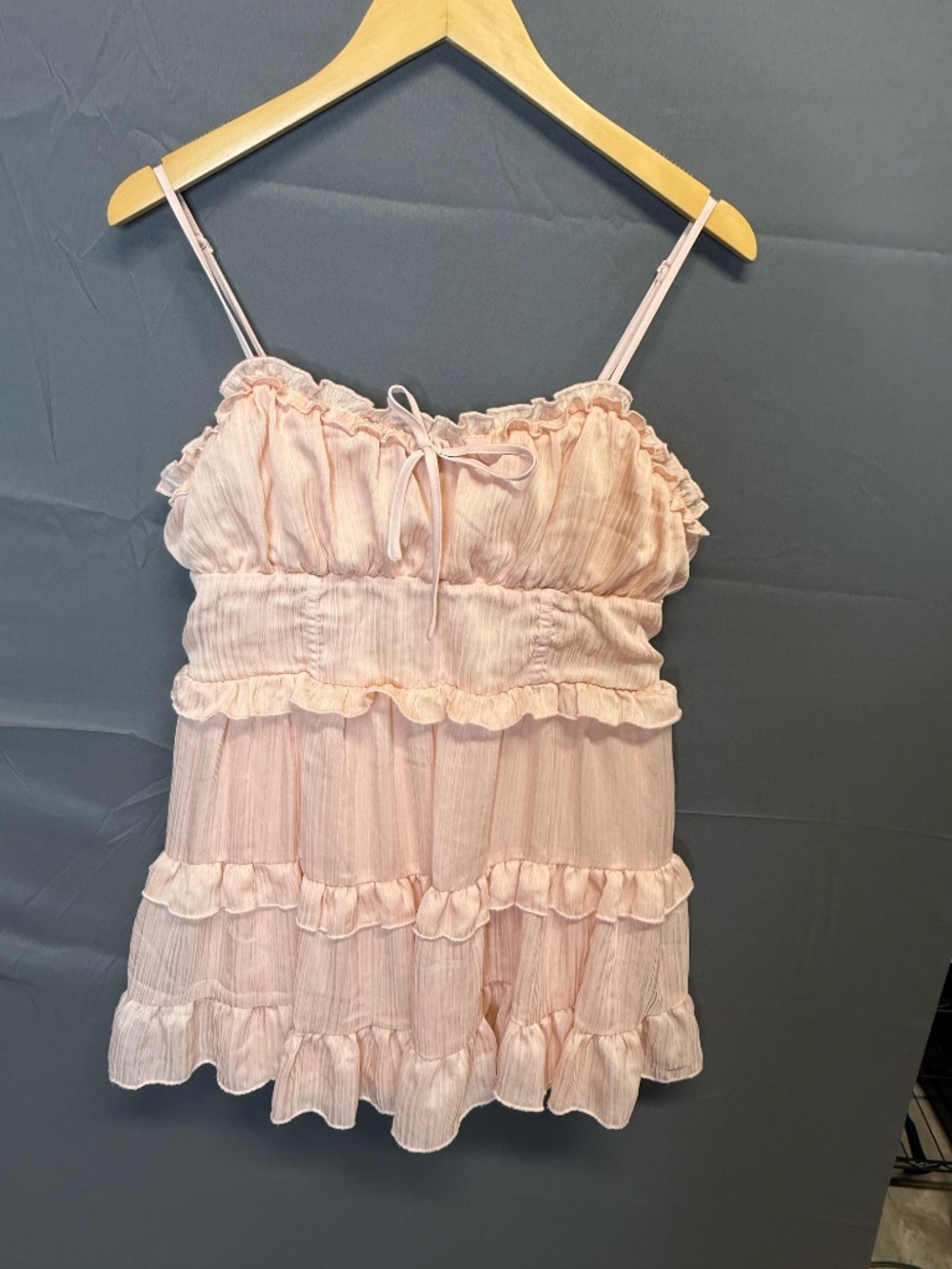 Wild Fable Pink Tiered Ruffle Cami Top Large Coquette Boho Peplum Sleeveless - Picture 2 of 9